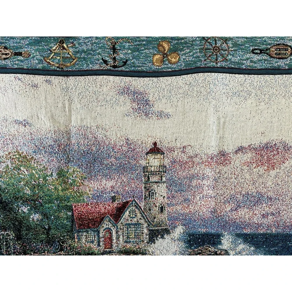 Thomas Kinkade Painter of Light Lighthouse Tapestry Throw Blanket Made in USA